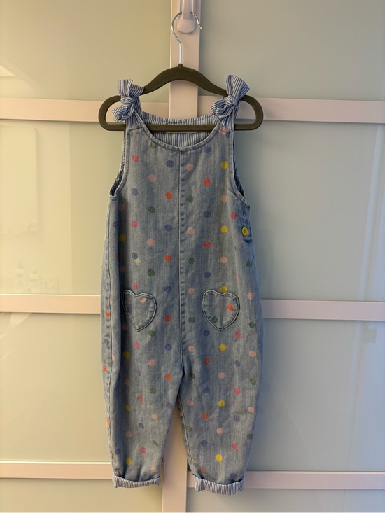 Mini Boden Other - Mini Boden Light Blue Denim Polka Dot Tie-Shoulder Overalls